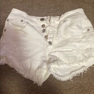 White Distressed Denim Shorts
